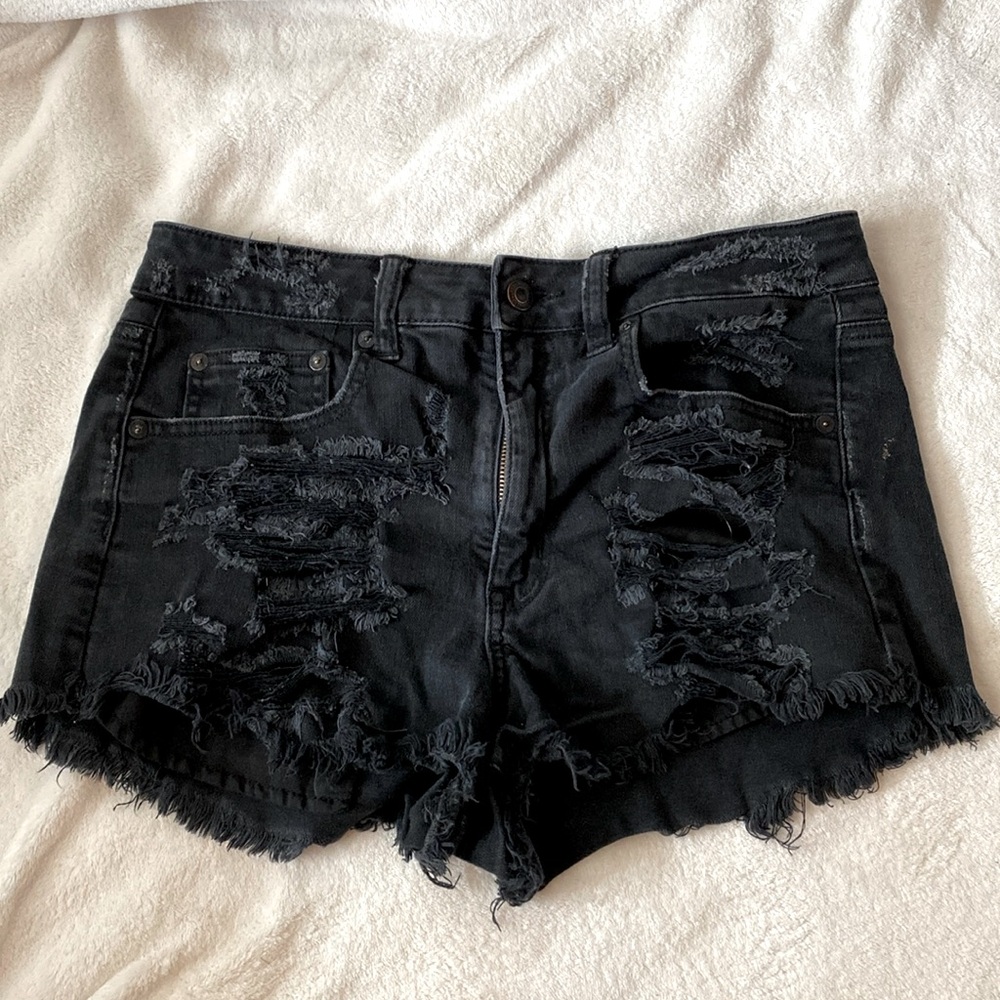 American Eagle Outfitters Black Distressed Jean Shorts